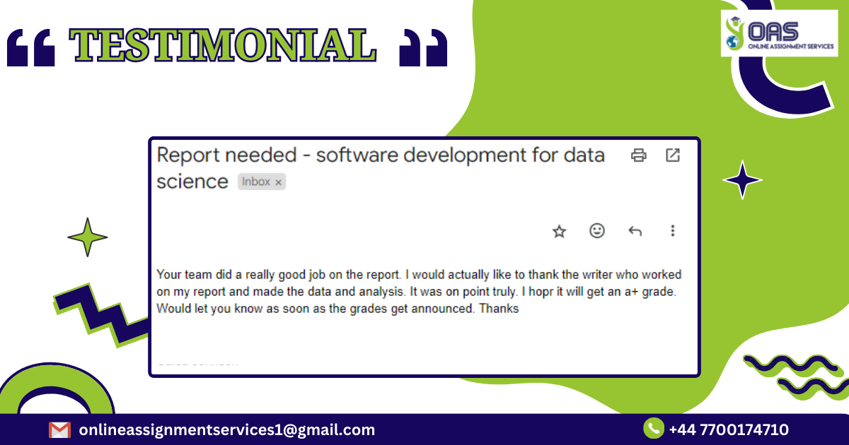 Student's testimonial regarding our services.