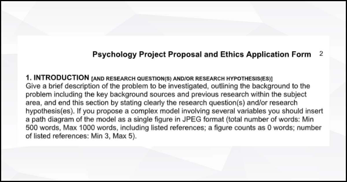 Psychology Project Proposal criteria