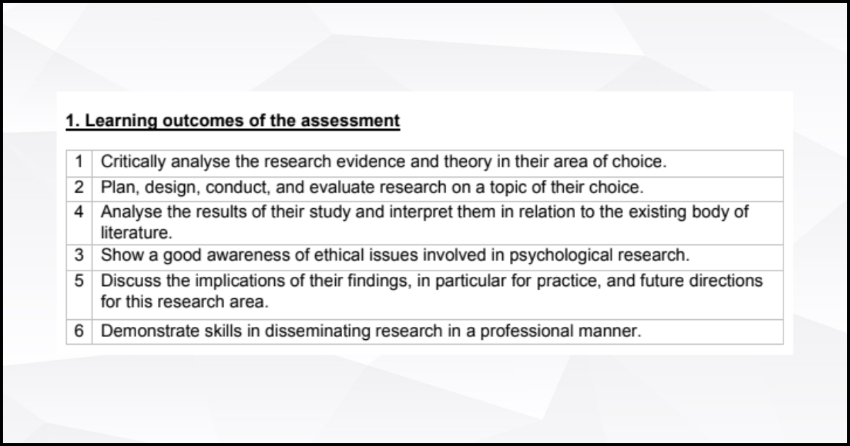 MSc Project Report dissertation criteria