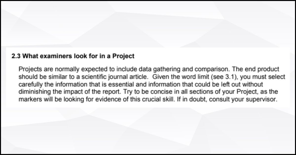 Research Project dissertation criteria