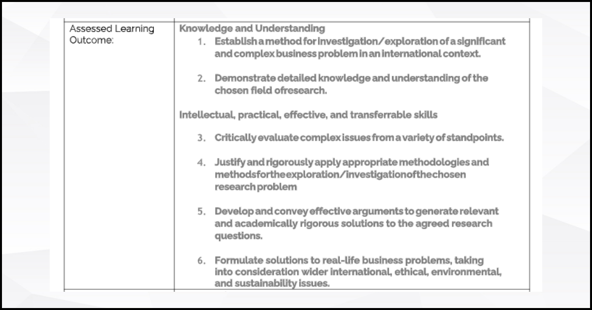 PG Major project dissertation criteria