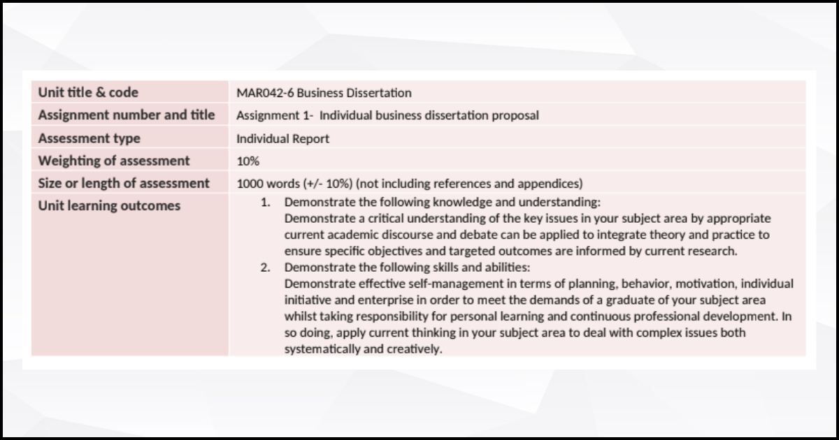 Element Dissertation Project / Artefact Assignment Criteria