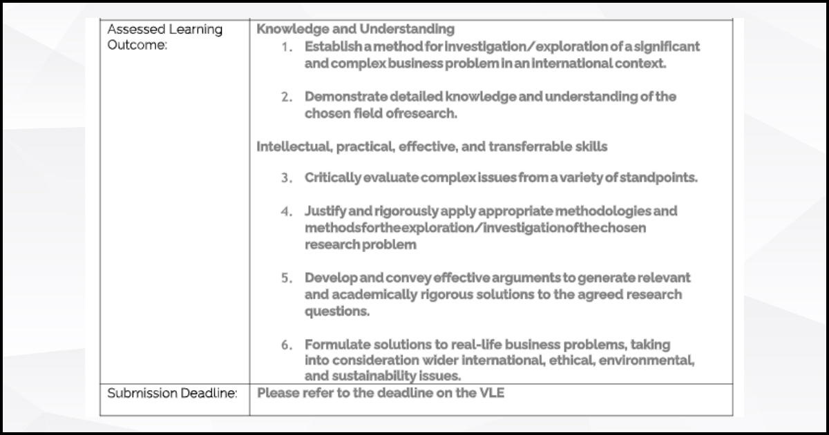 Business Dissertation Assignment Criteria