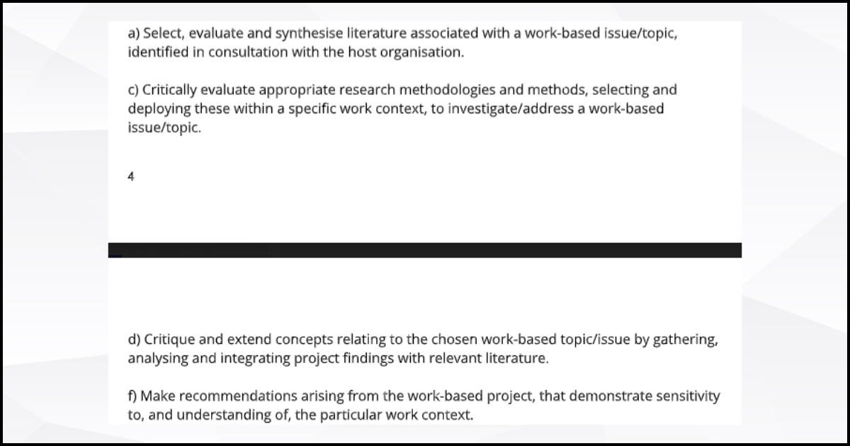 Work Based Project Assignment Criteria