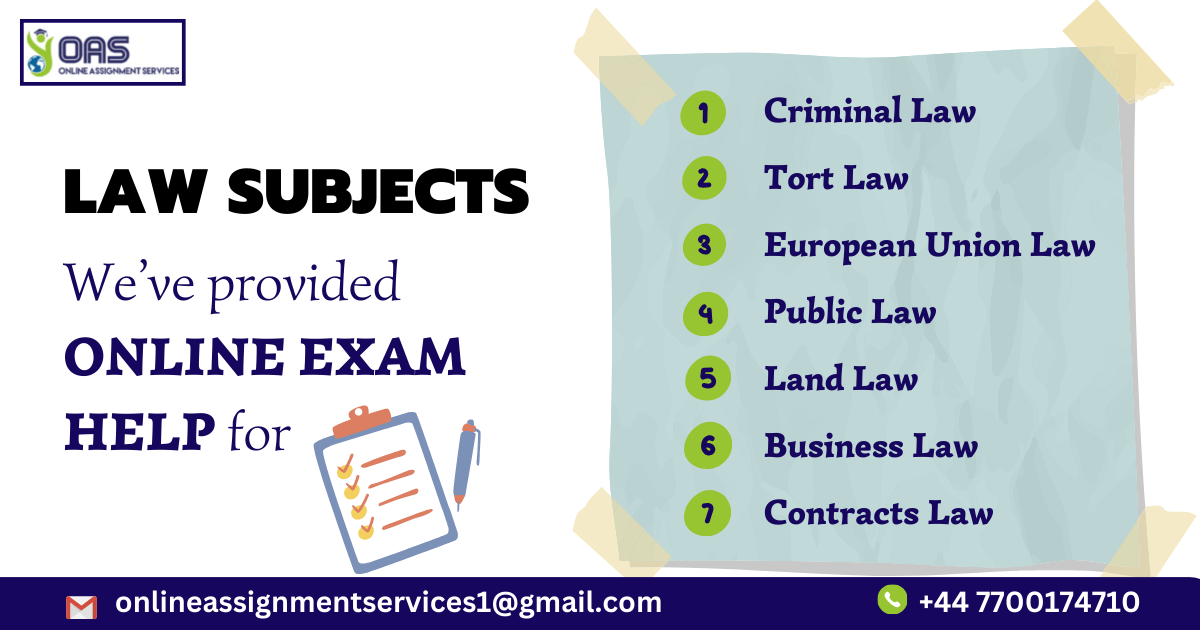 Know more about the law subjects we've provided online exam help for.