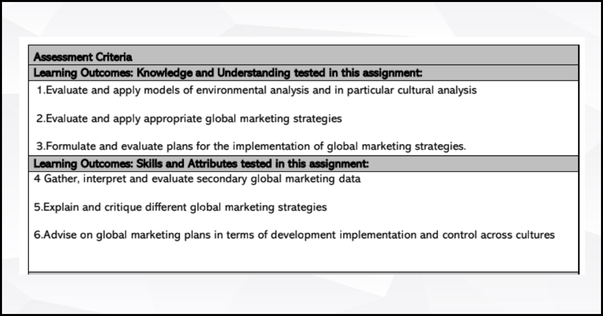 Assignment criteria for the individual report