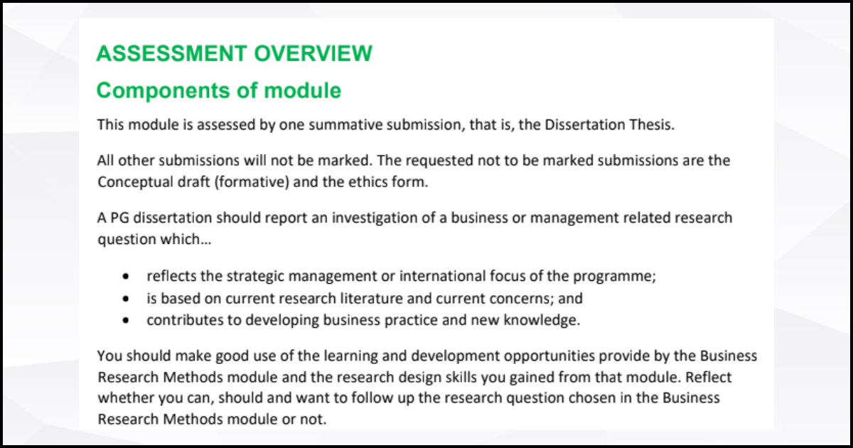 Assignment Criteria for the Module Assignment