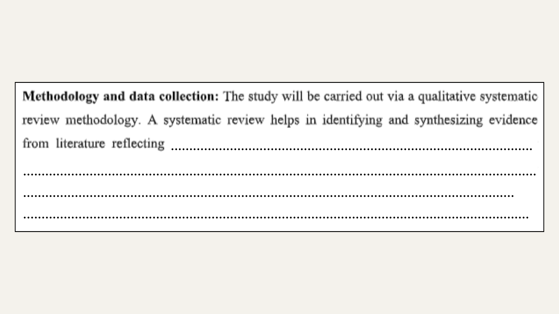 Methodology and data collection of the topic outline help.