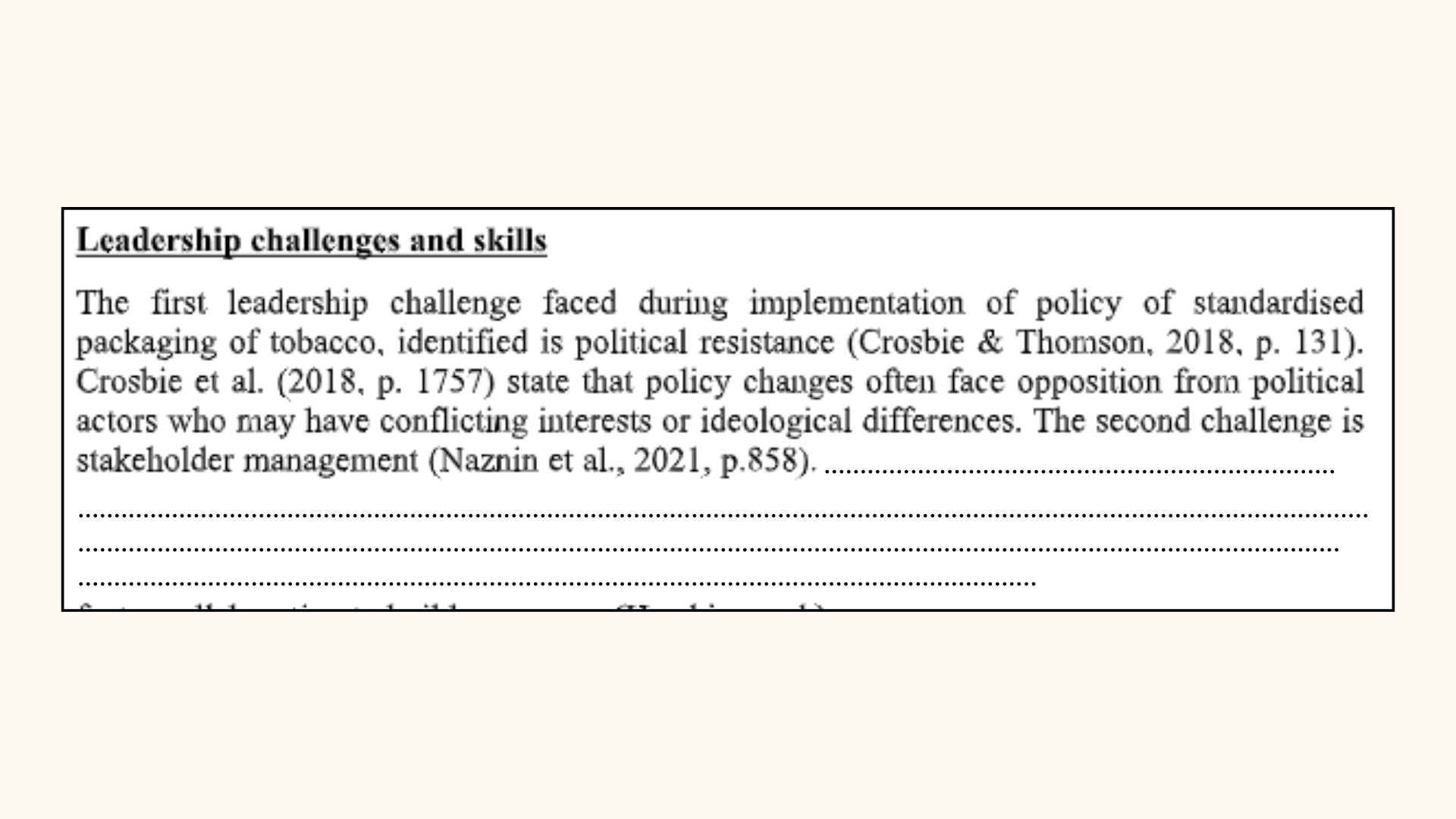 Leadership challenges and skills of the health policy assignment solution.