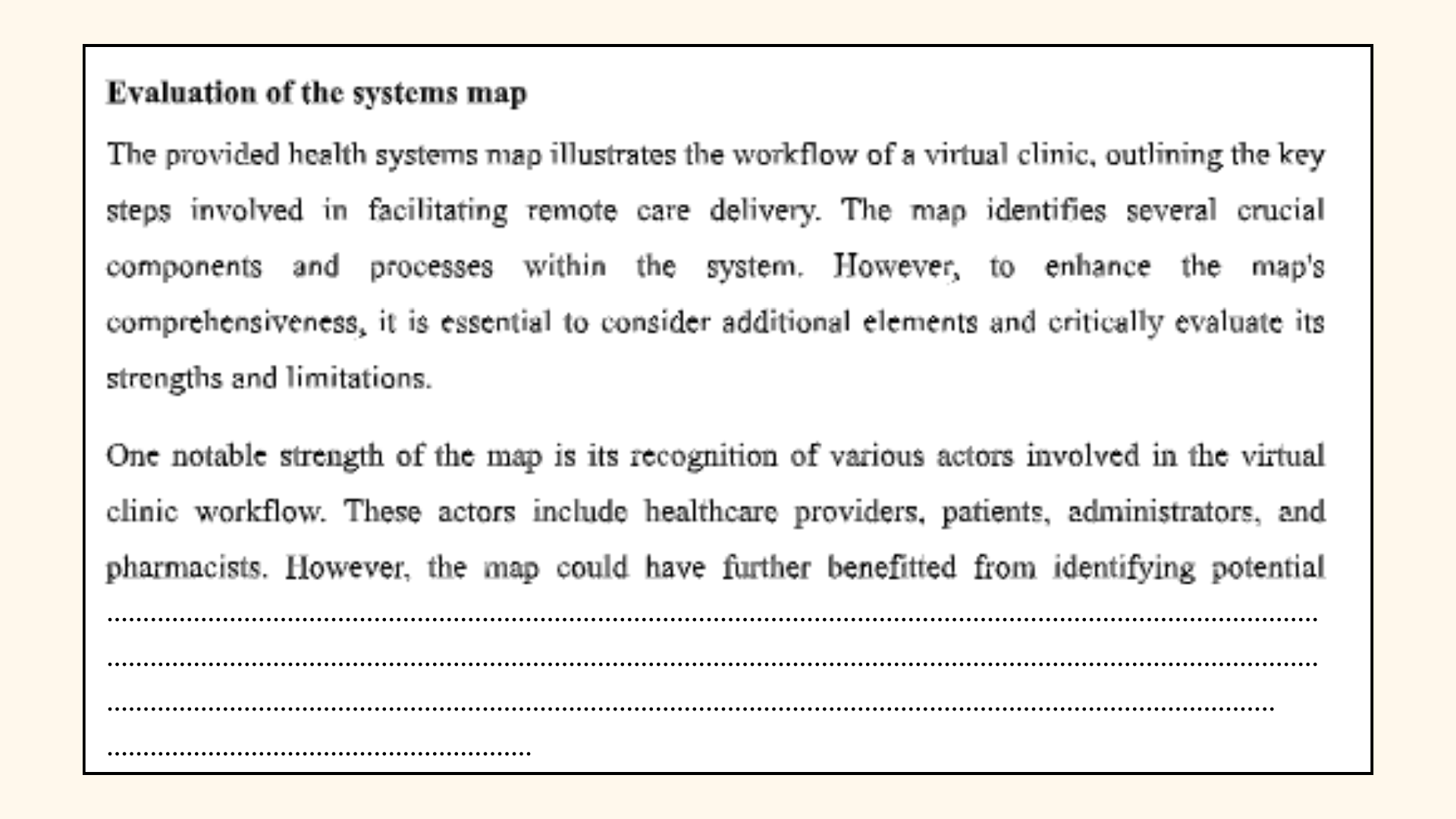 Evaluation of the systems map.