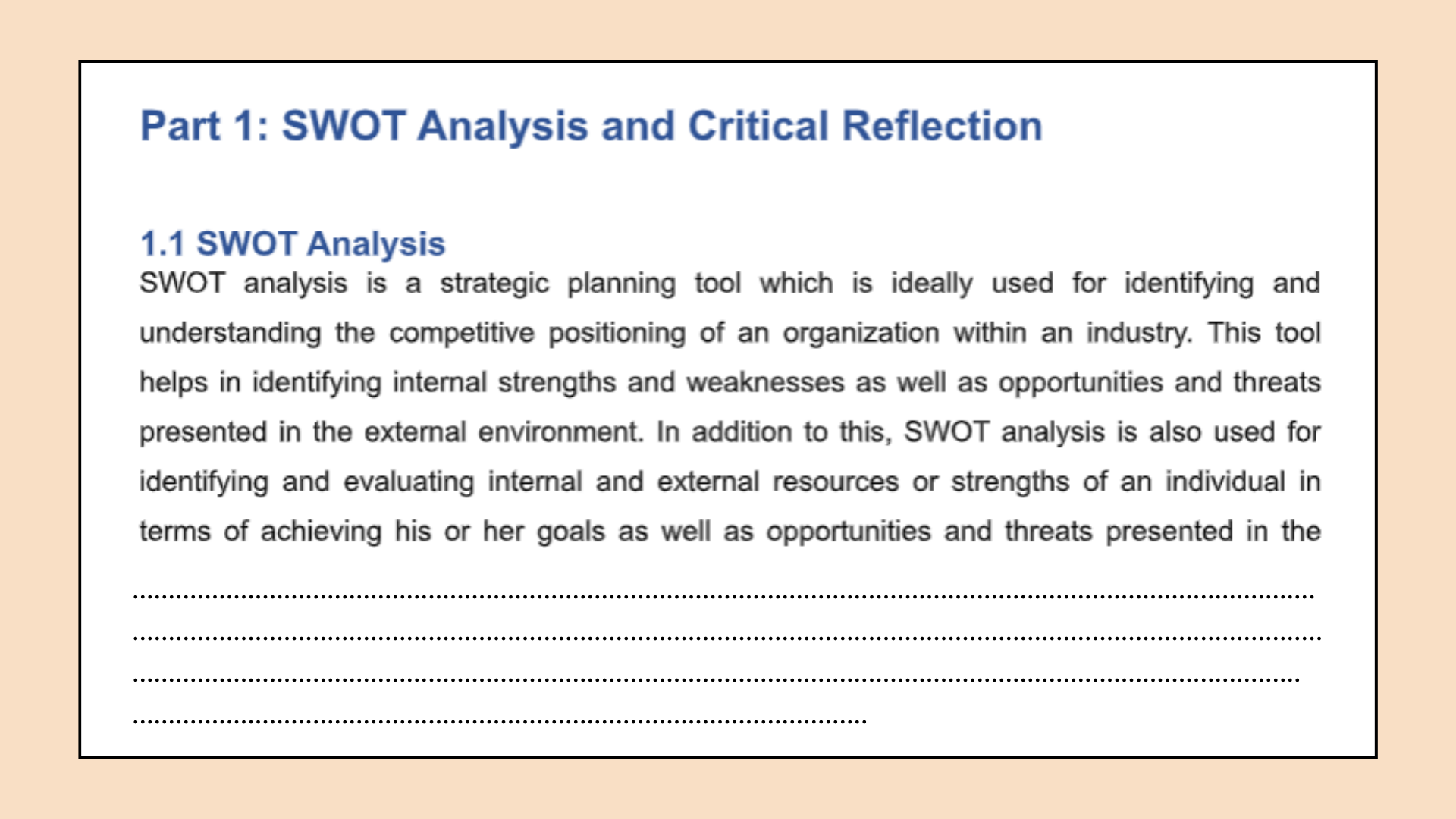 SWOT Analysis section of the consultancy skills assignment help.