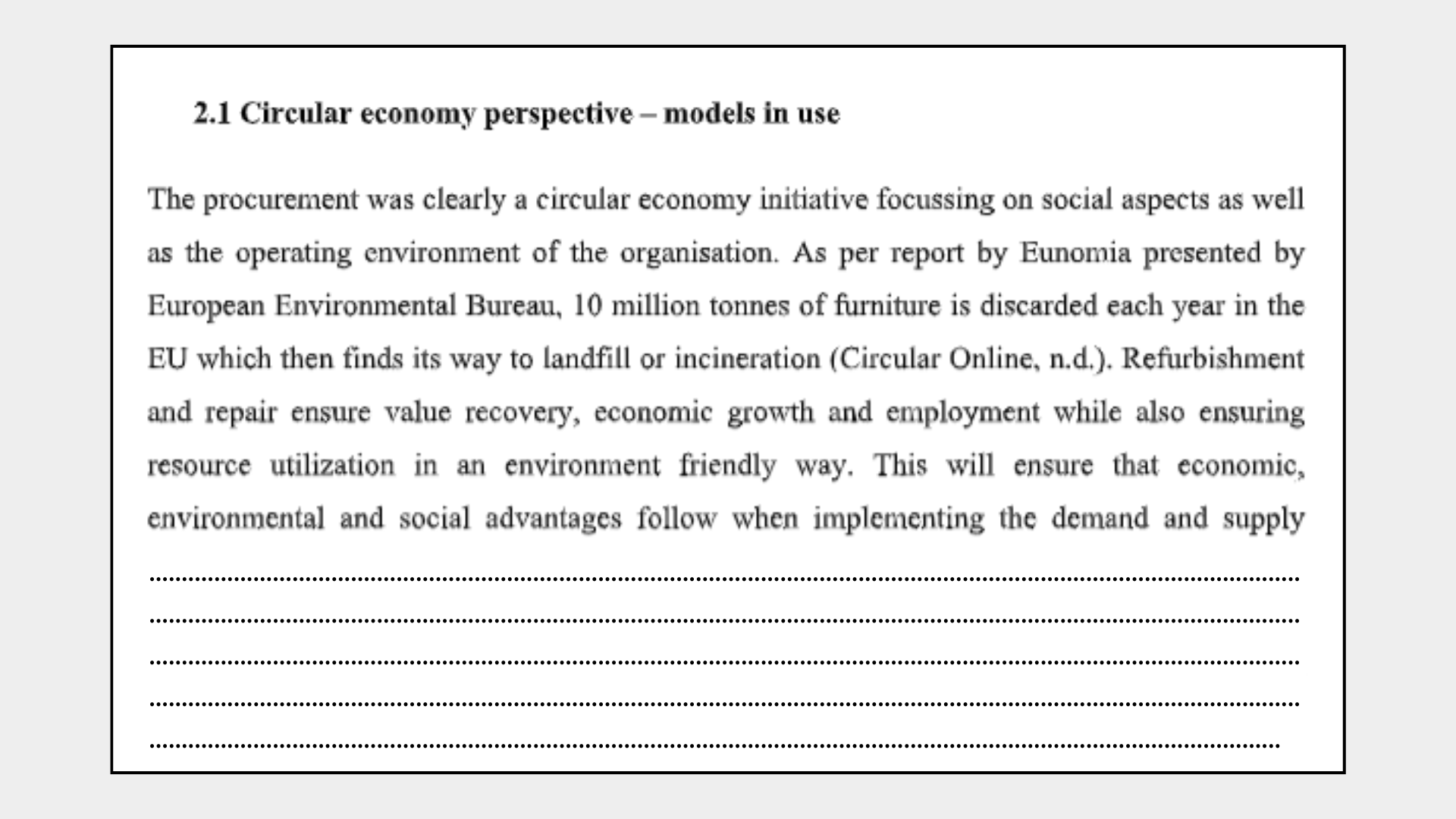 Circular economy perspective - models in use