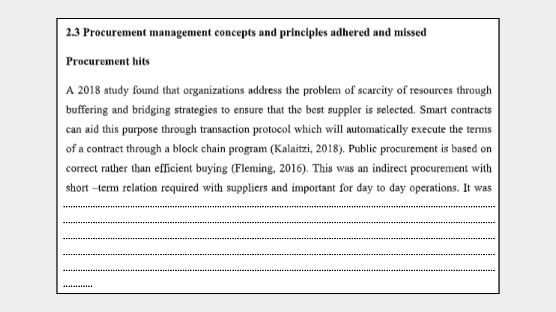 Procurement management concepts and principles adhered and missed