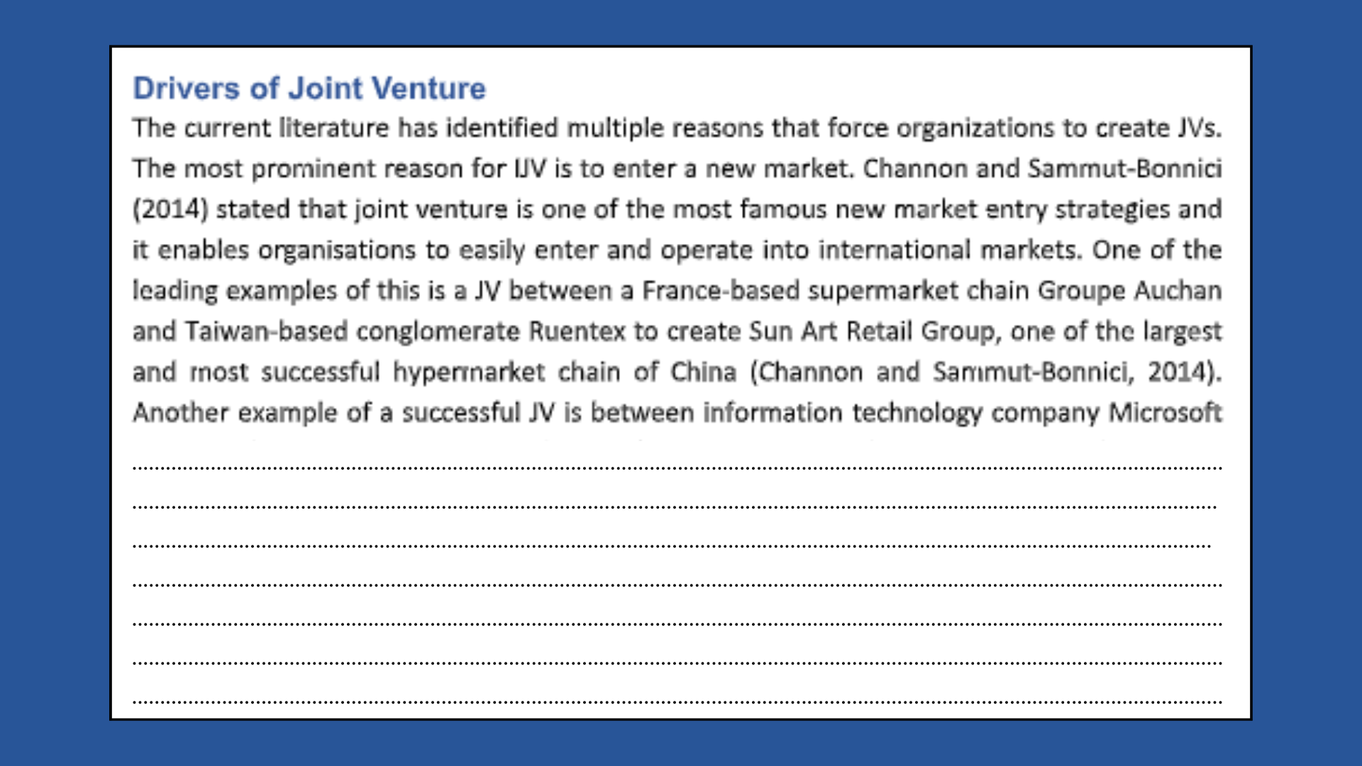 Drivers Of Joint Venture