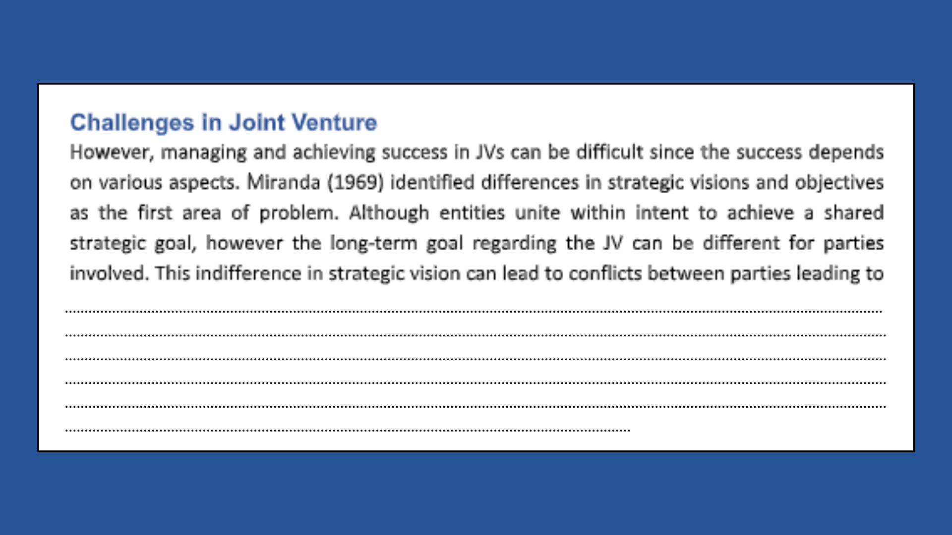 Challenges In Joint Venture