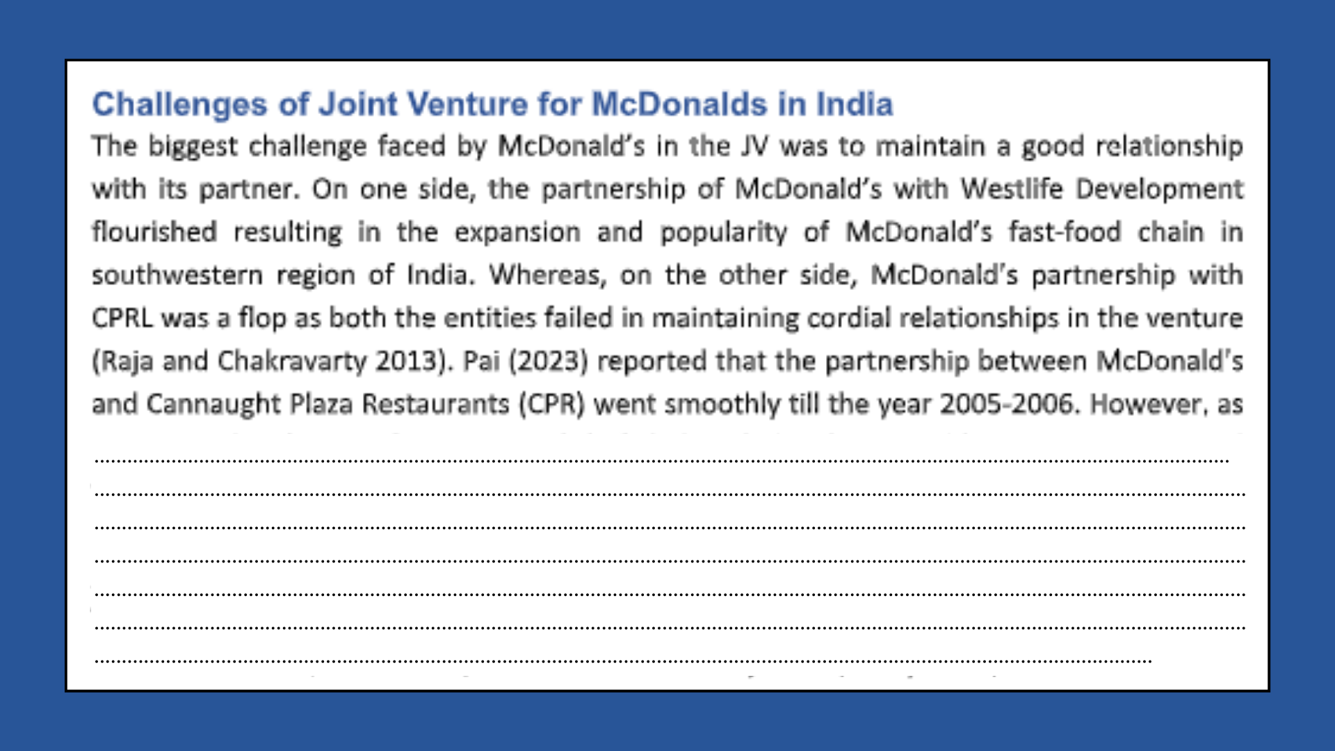 Challenges Of Joint Venture For McDonald's In India