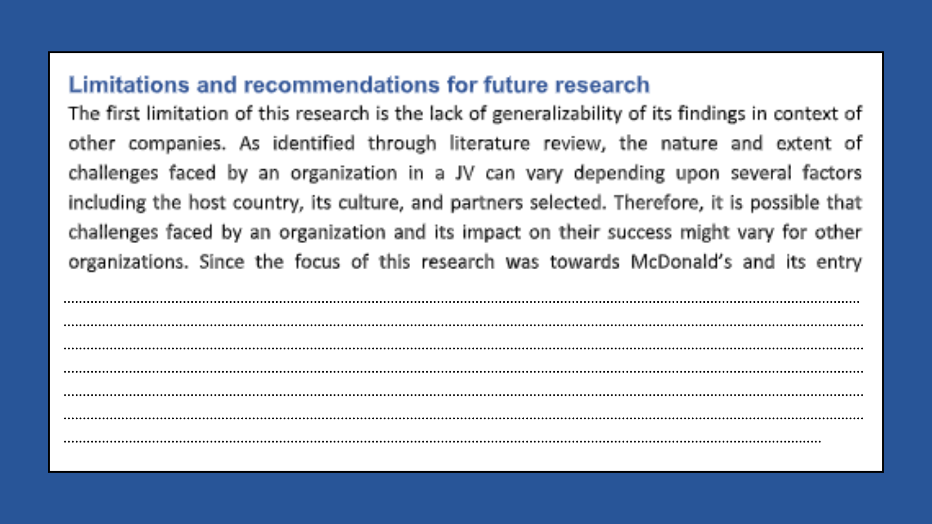 Limitations And Recommendations For Future Research