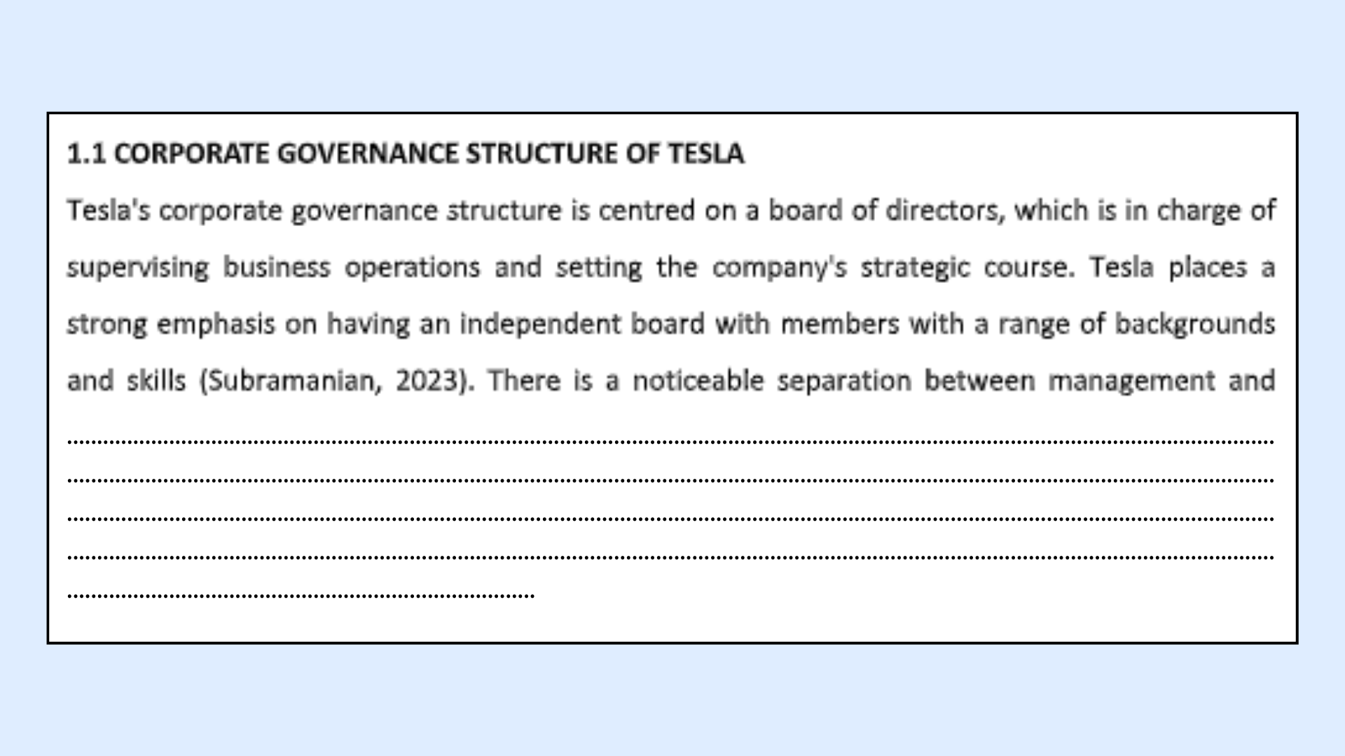 Corporate governance structure of Tesla