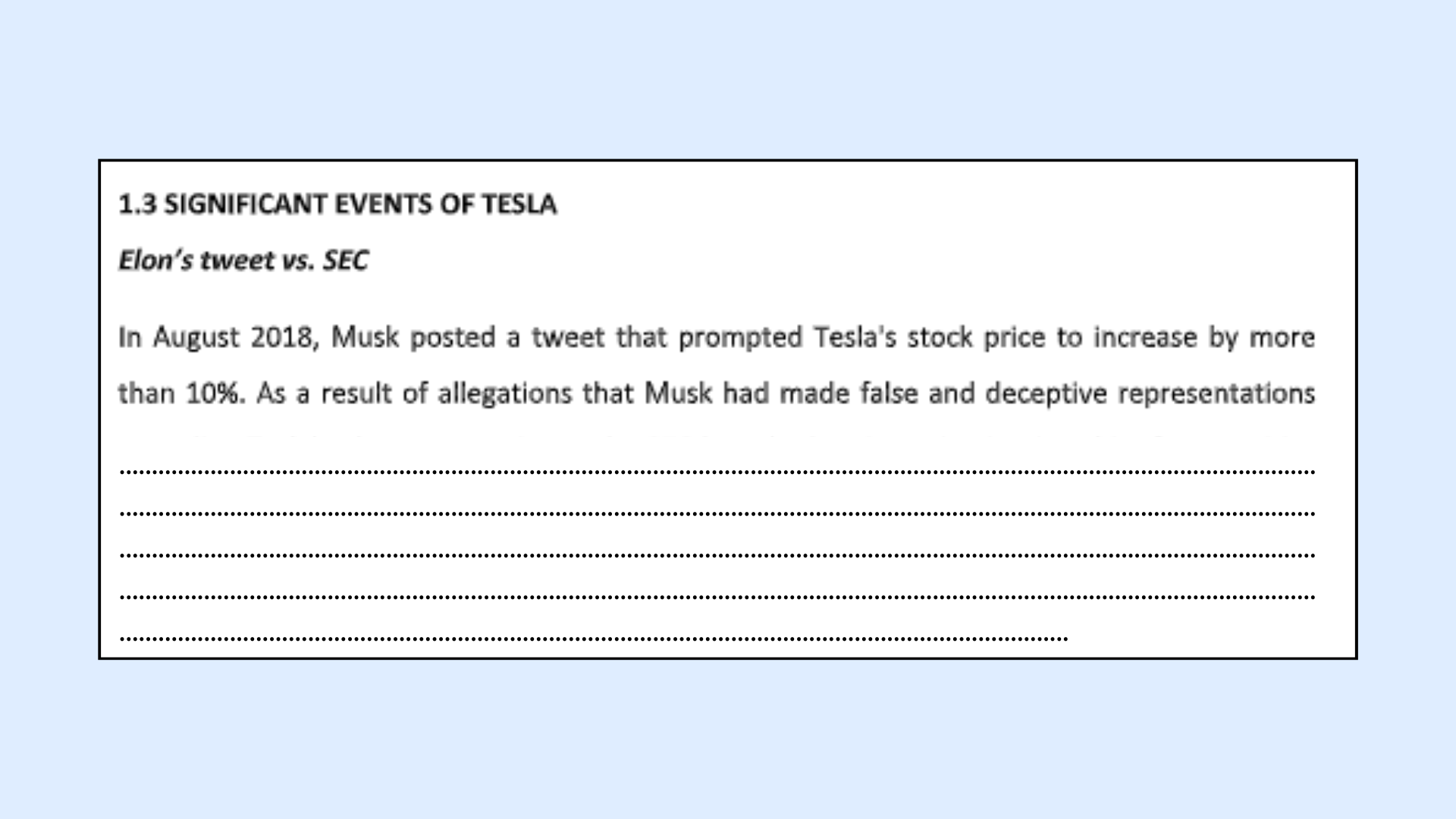 Significant events of Tesla 1