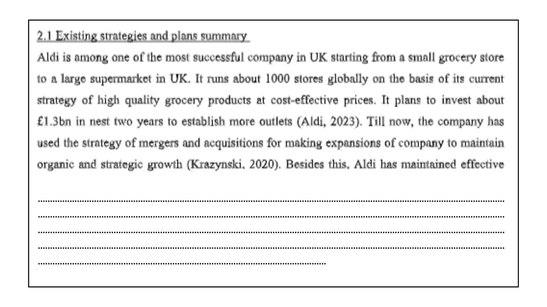 Existing strategies and plans summary