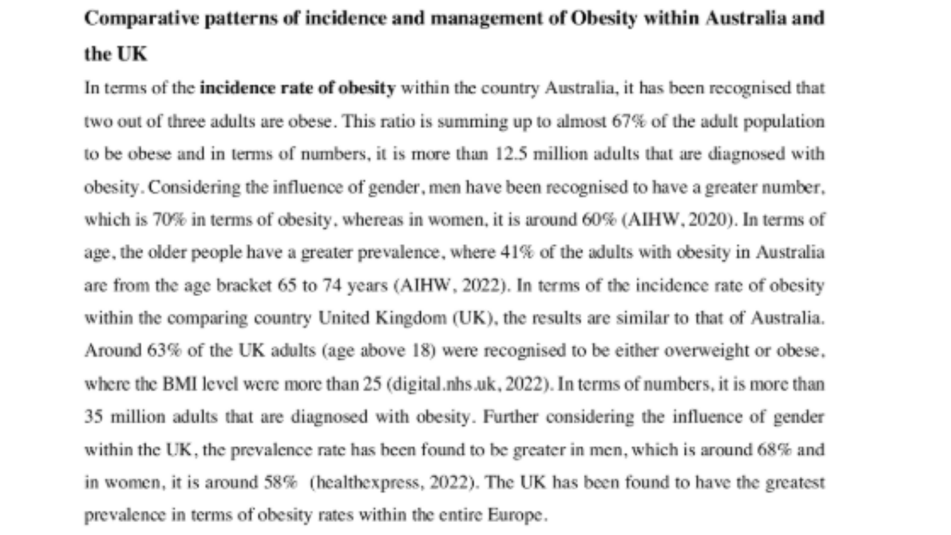 HSM137 Comparative patterns of incidence and management of Obesity within Australia and the UK