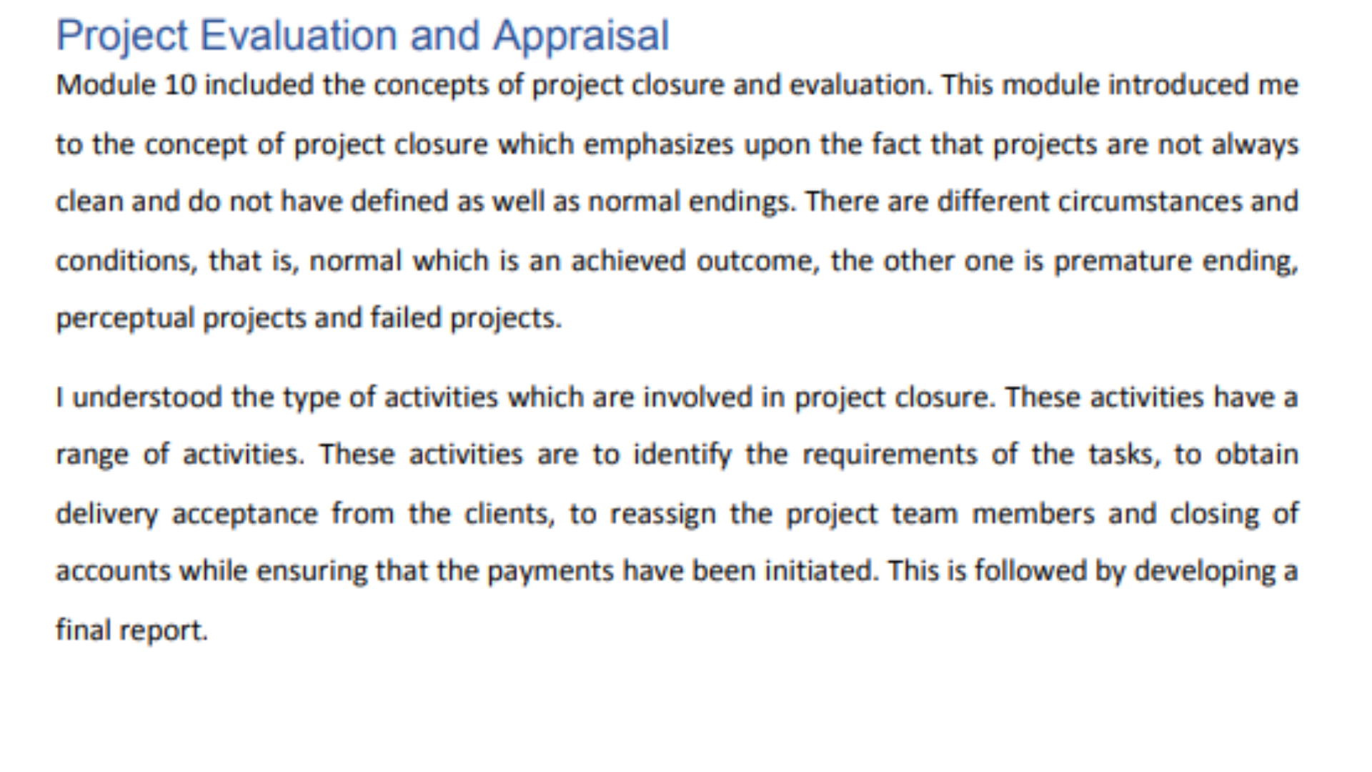 BU7764 Project Evaluation and Appraisal