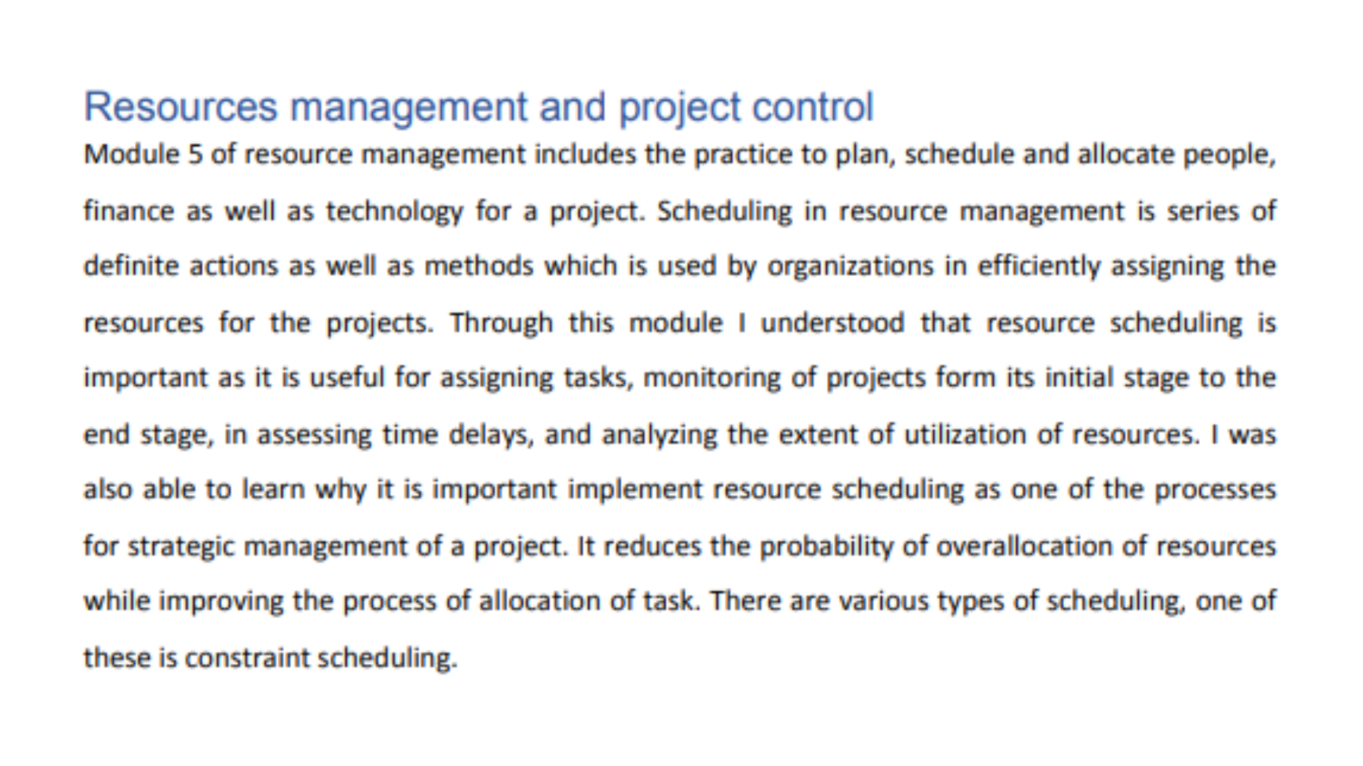 BU7764 Resources Management and Project Control