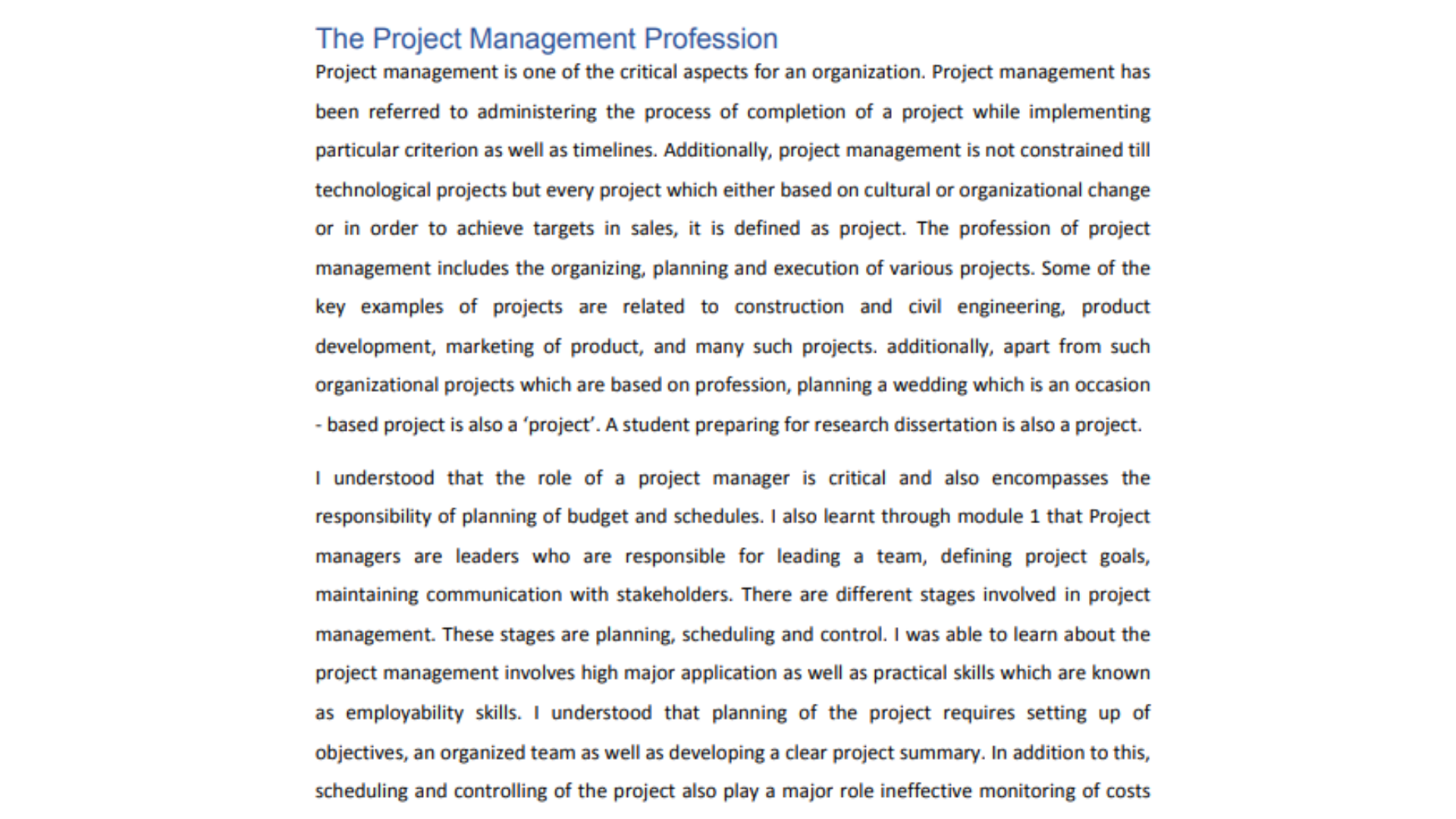 BU7764 The Project Management Profession