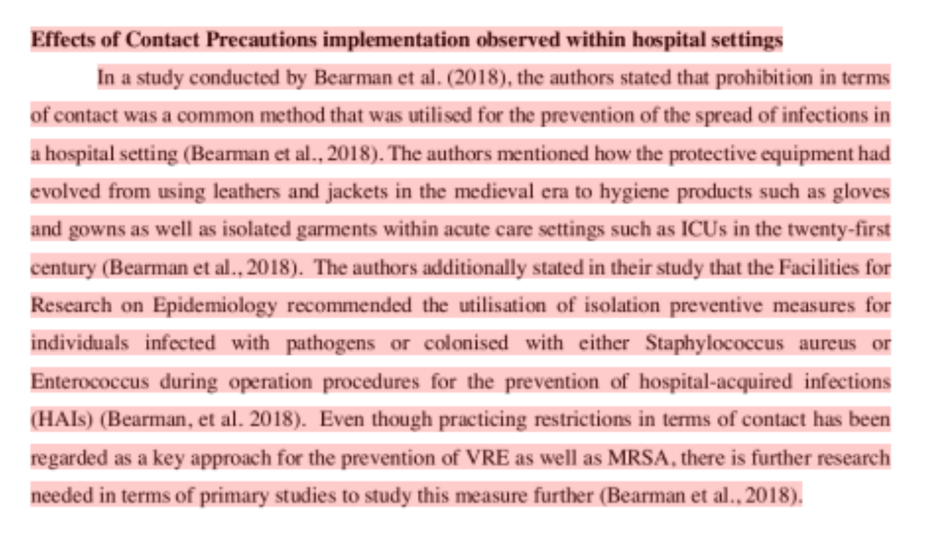 MD7001 Effects of Contact Precautions implementation observed within hospital settings