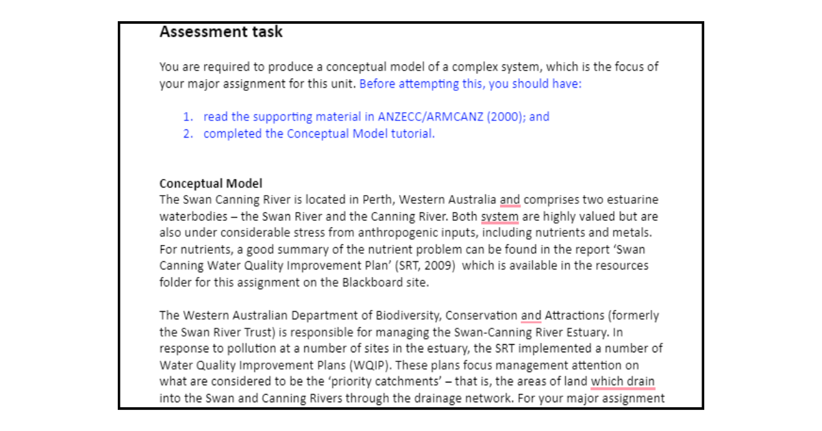 Conceptual Model criteria Sample for Assignment 5