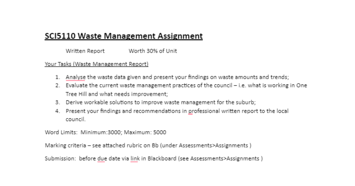 Written Report criteria Sample for Assignment 6