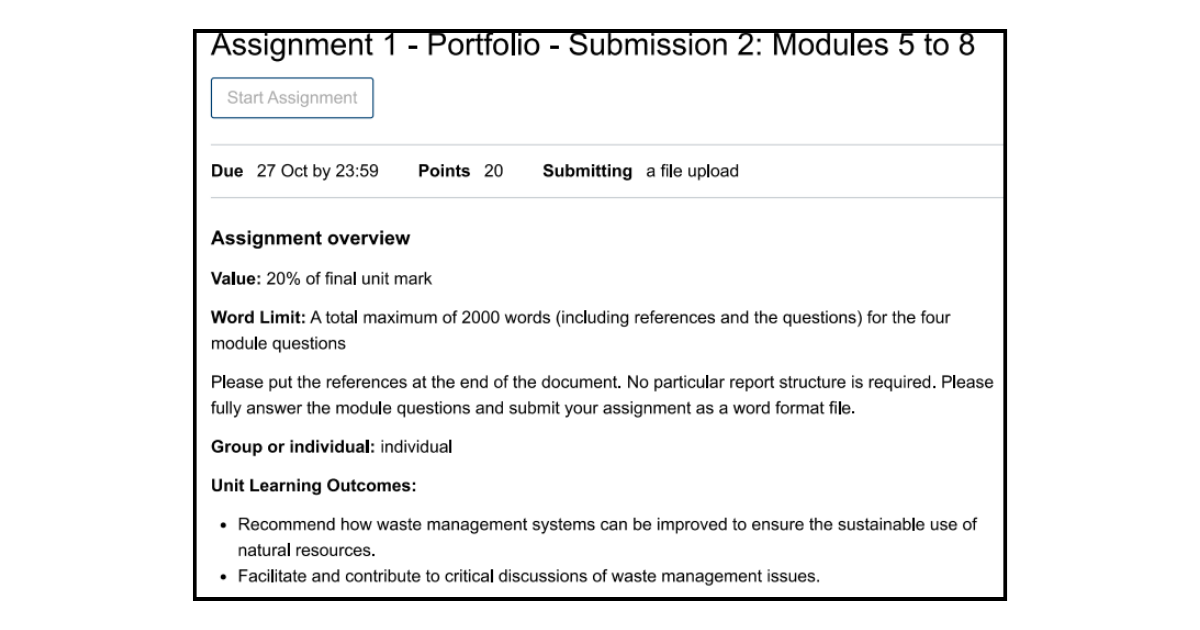 Portfolio criteria Sample for Assignment 6