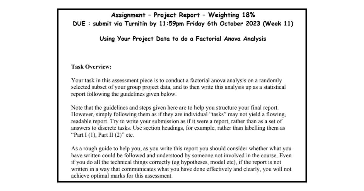 ANOVA analysis project report criteria