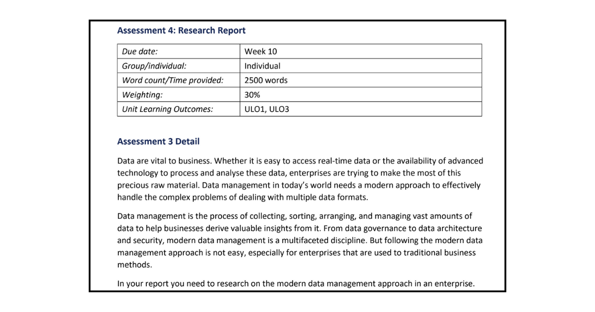 Database Assignment example of research project criteria