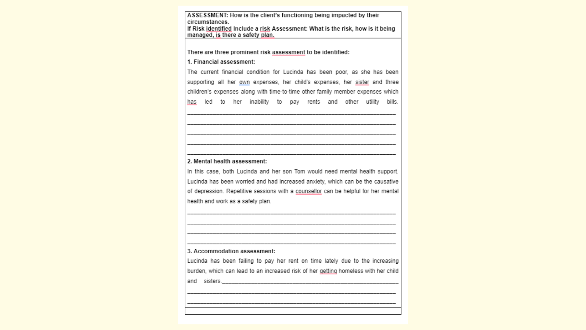 CAS203 Case Notes Table Assessment
