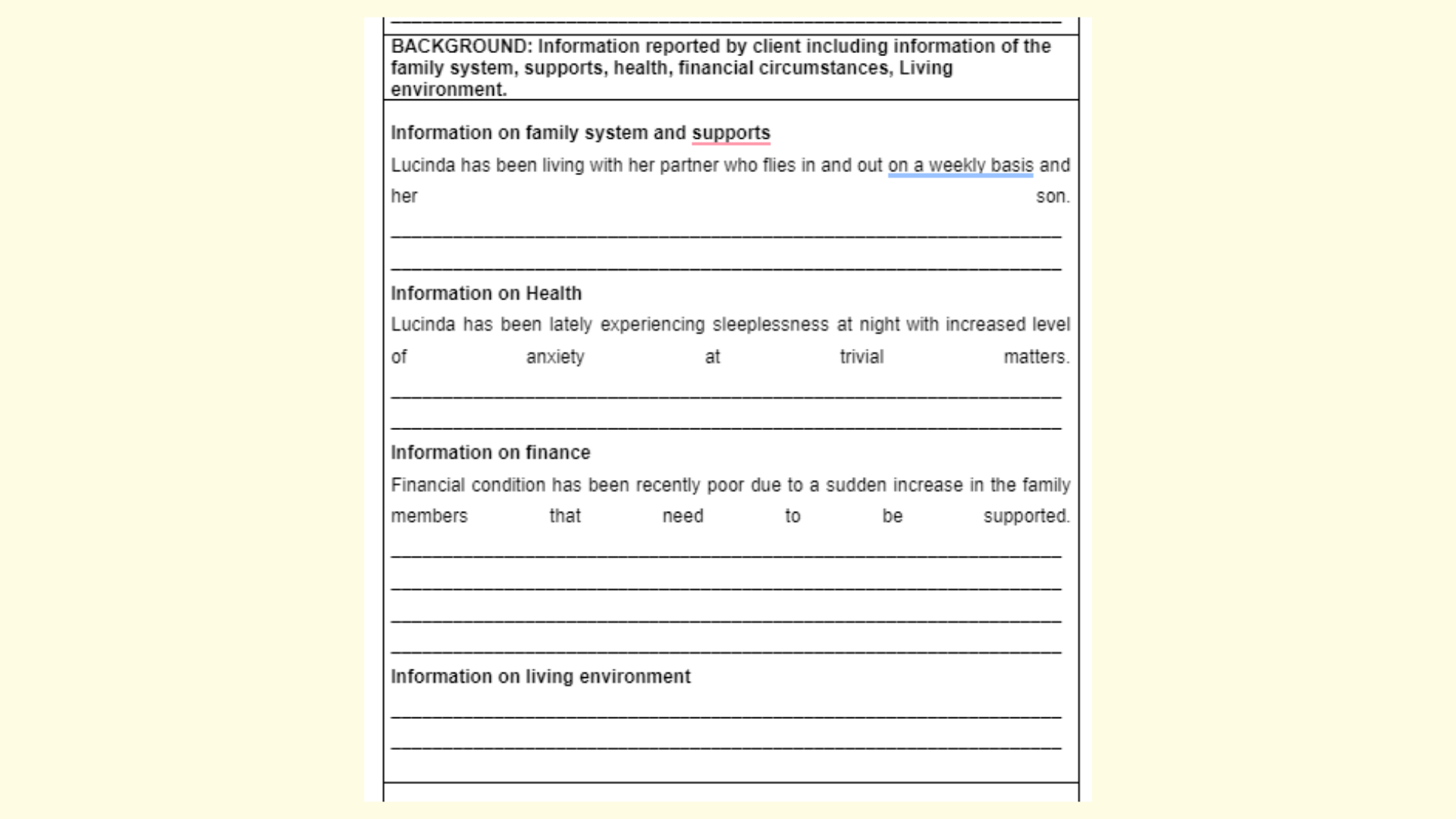 CAS203 Case Notes Table Background