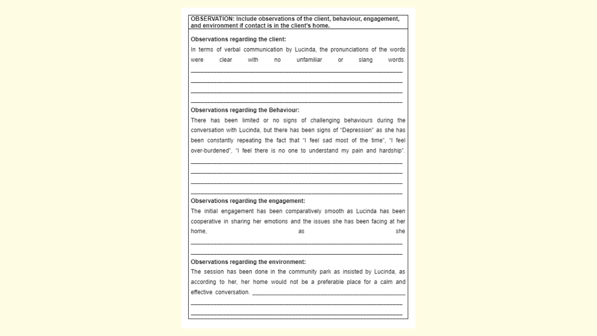 CAS203 Case Notes Table Observation