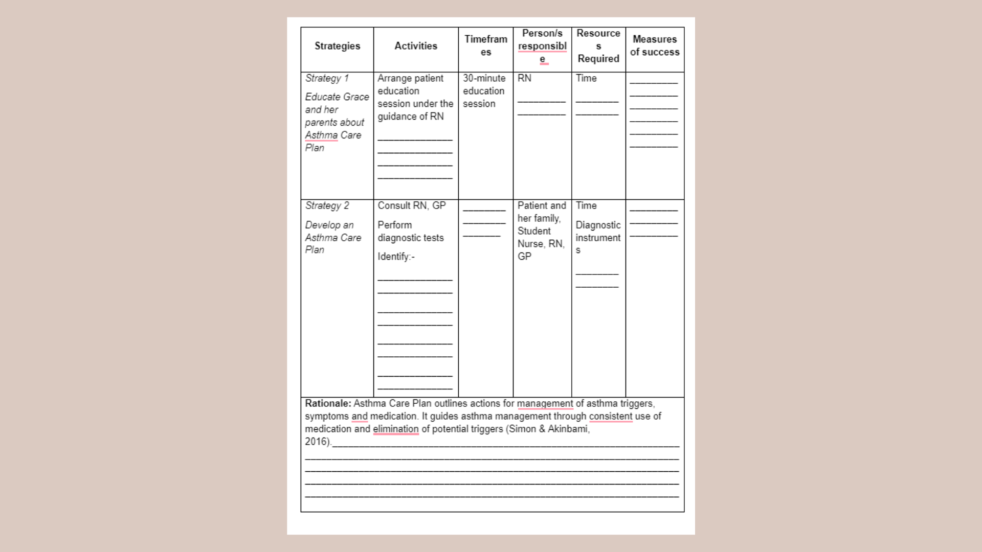 10199 Case Study 2 Strategies for Smart Goal 1 Table