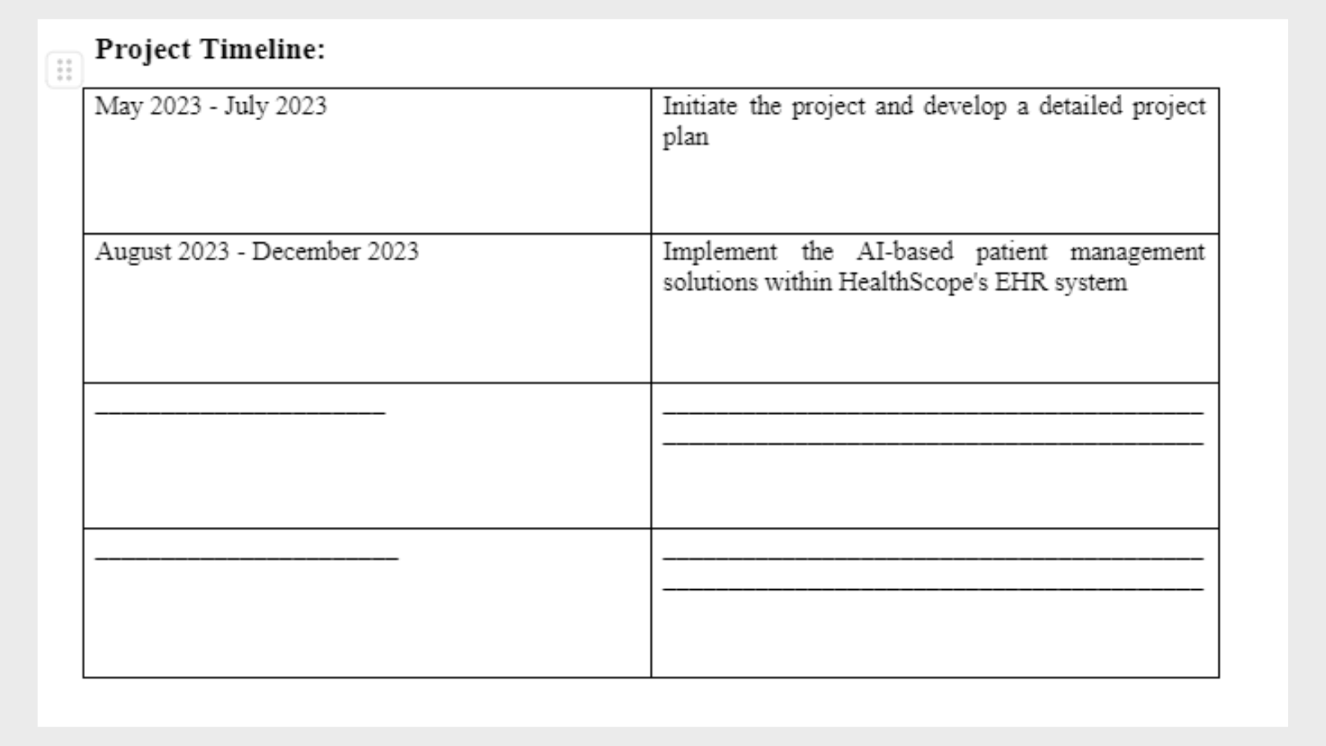 CIS5310 Project Timeline