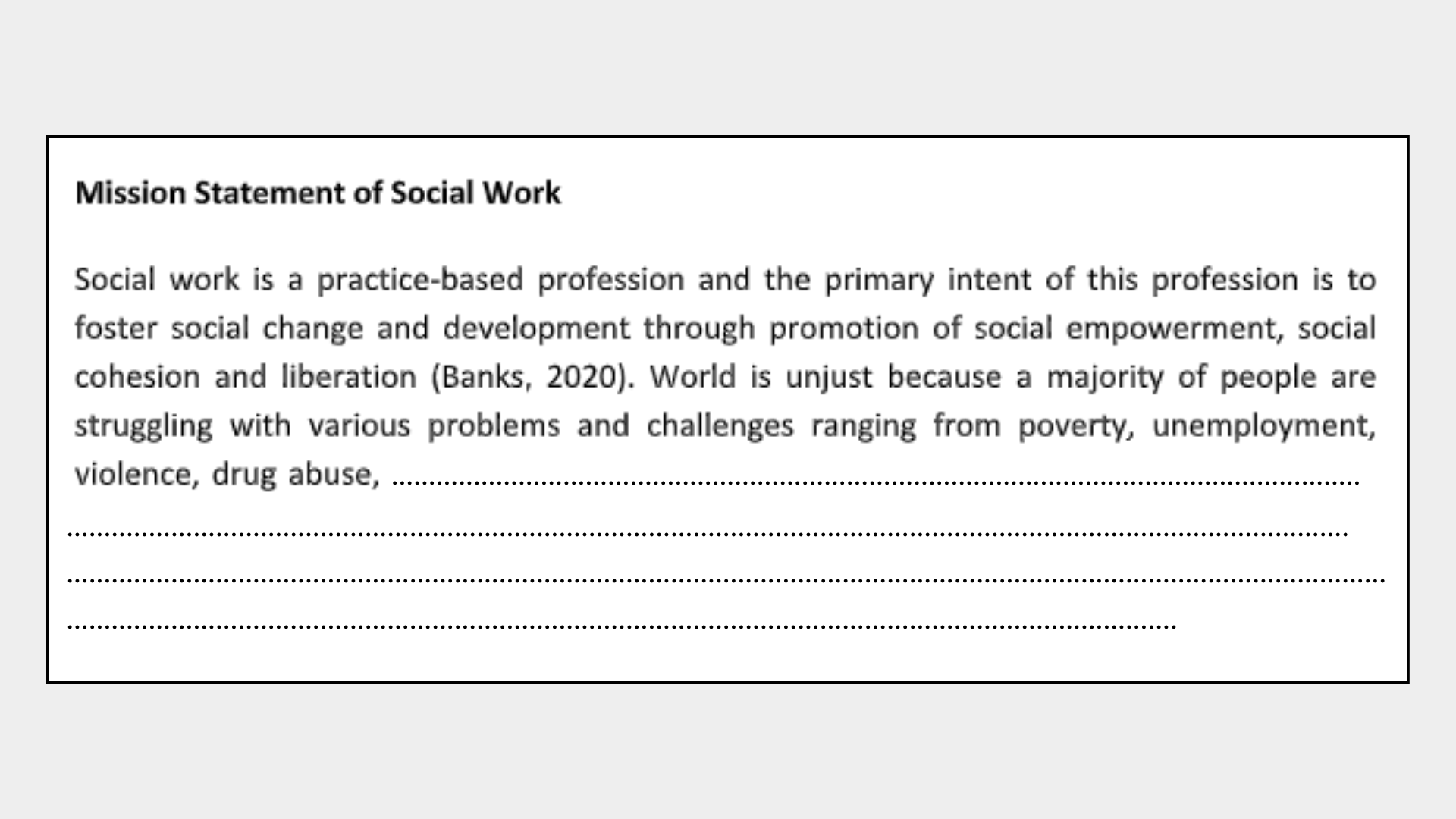 Mission statement of social work.