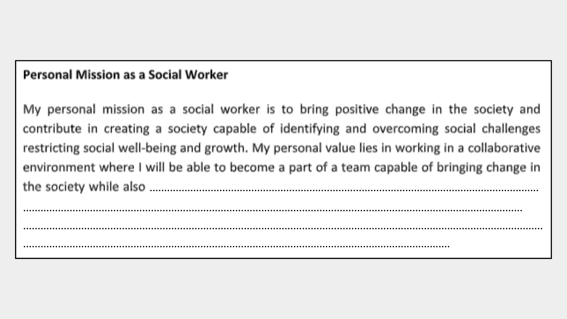 Personal Mission As A Social Worker