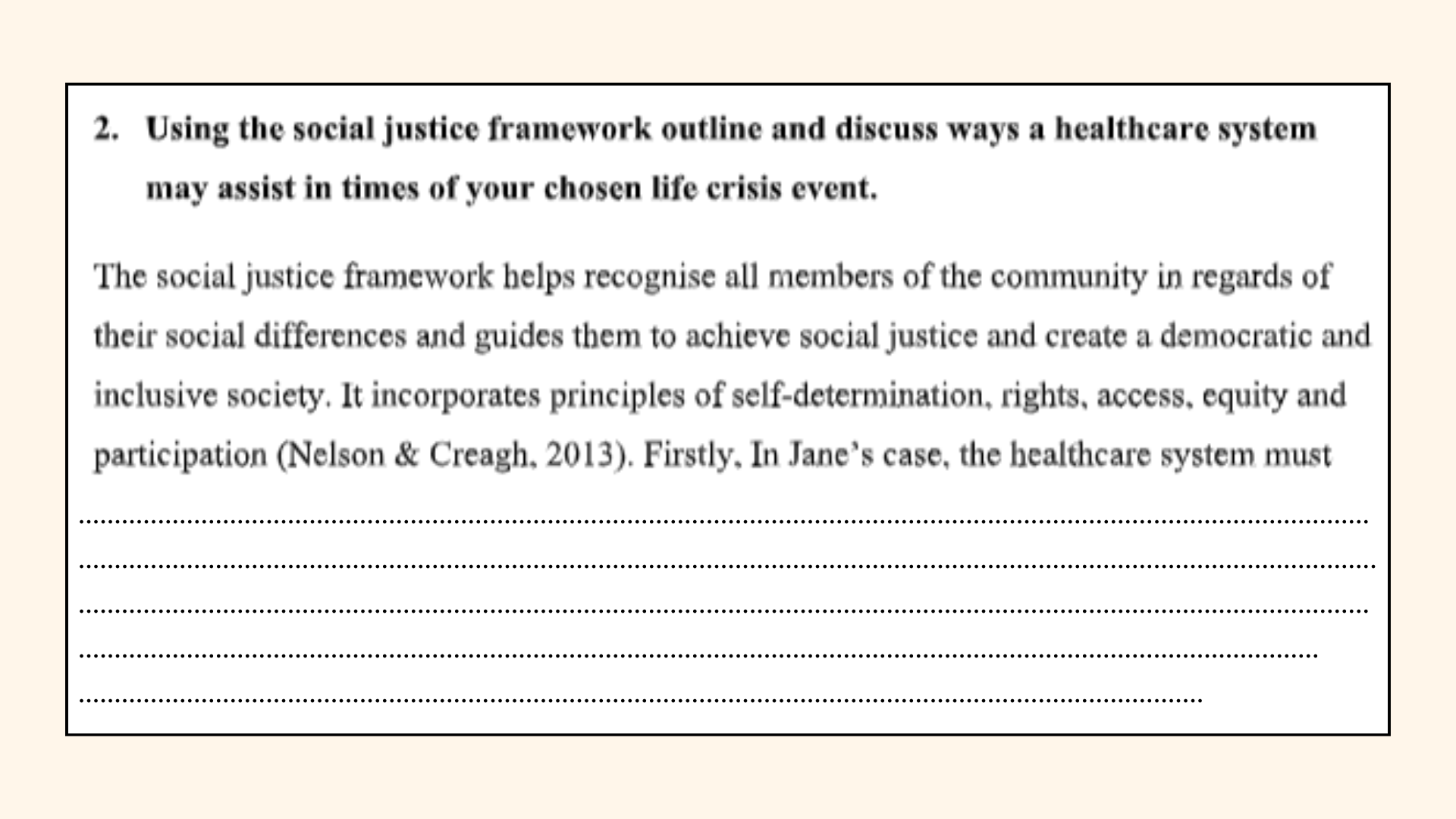 Question 2 of life crisis case study assignment.