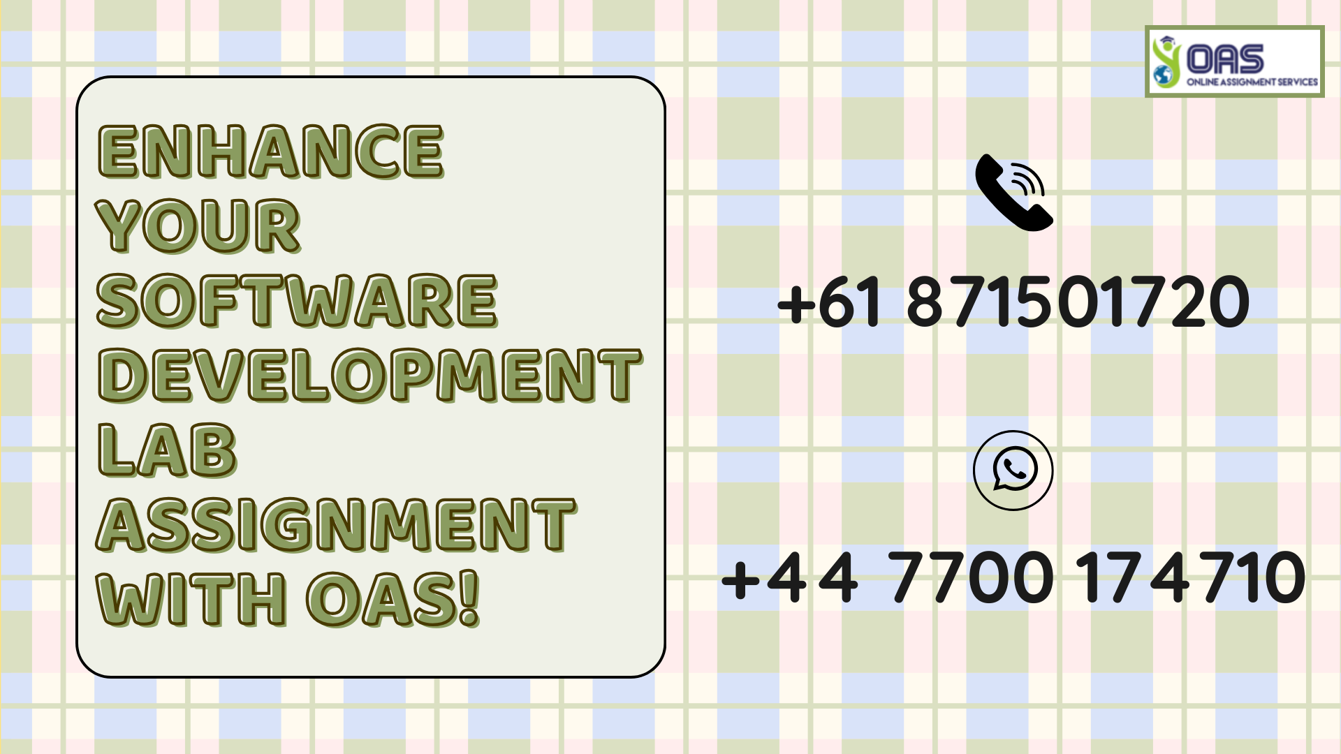 Call or WhatsApp us to get HD grade Software Development Lab assignment with OAS.