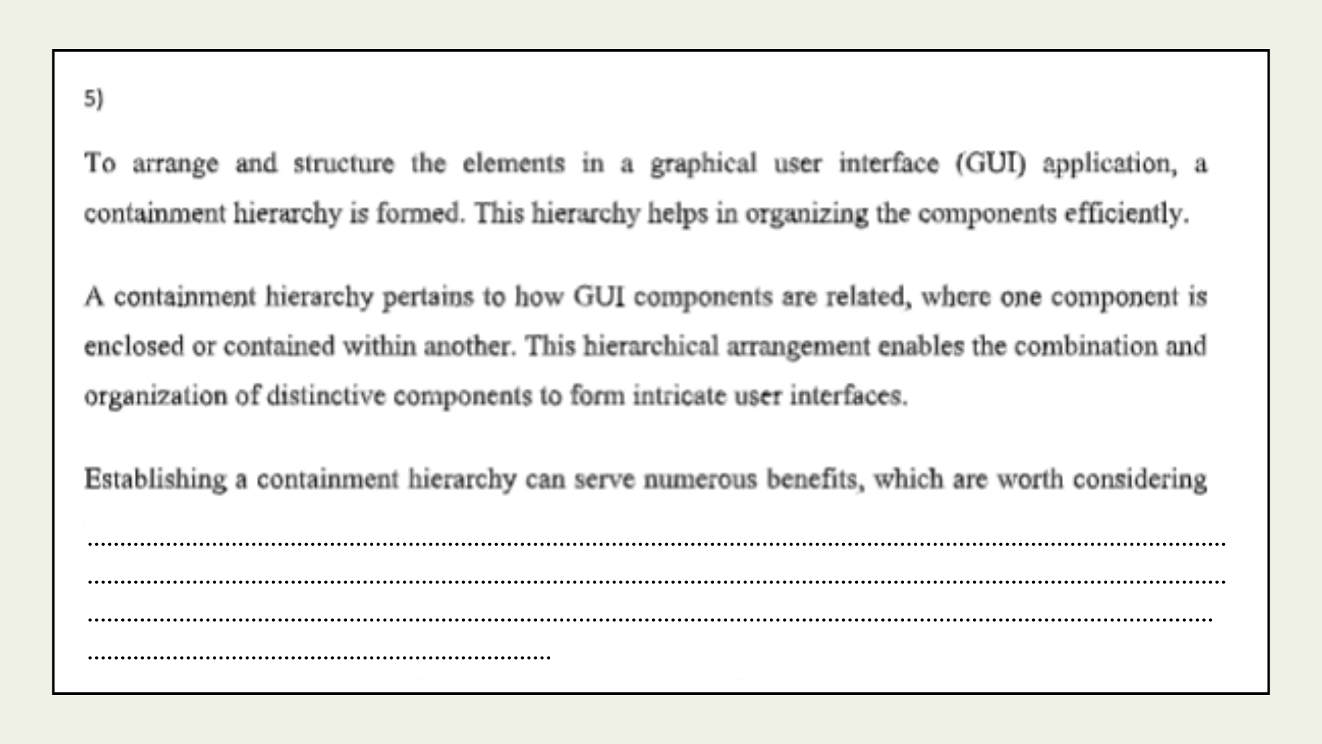 Answer to question 5.