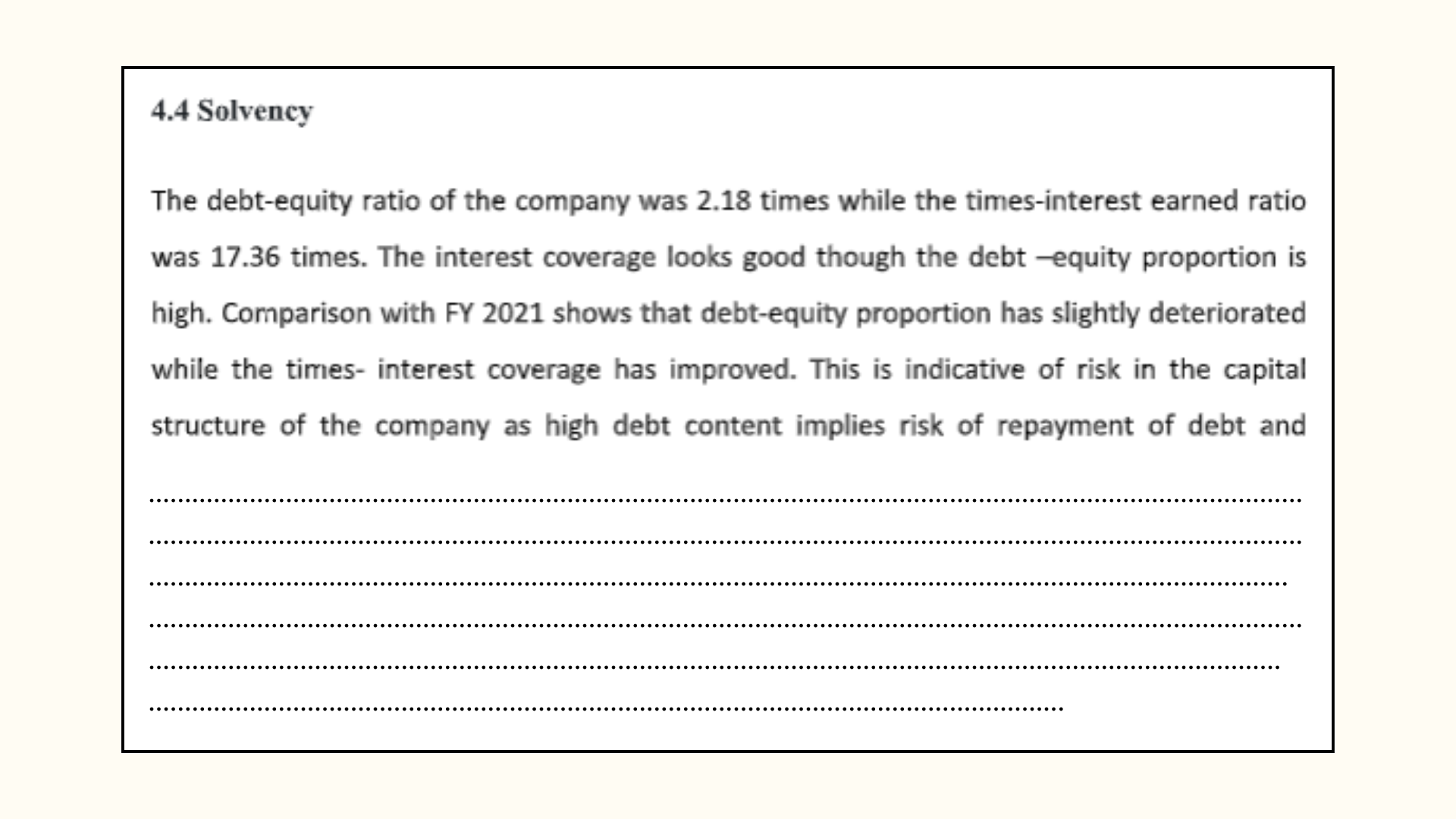 Solvency of the assignment.