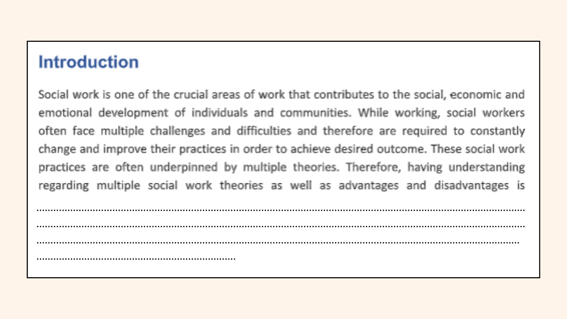 Introduction of the social work theories assignment help.