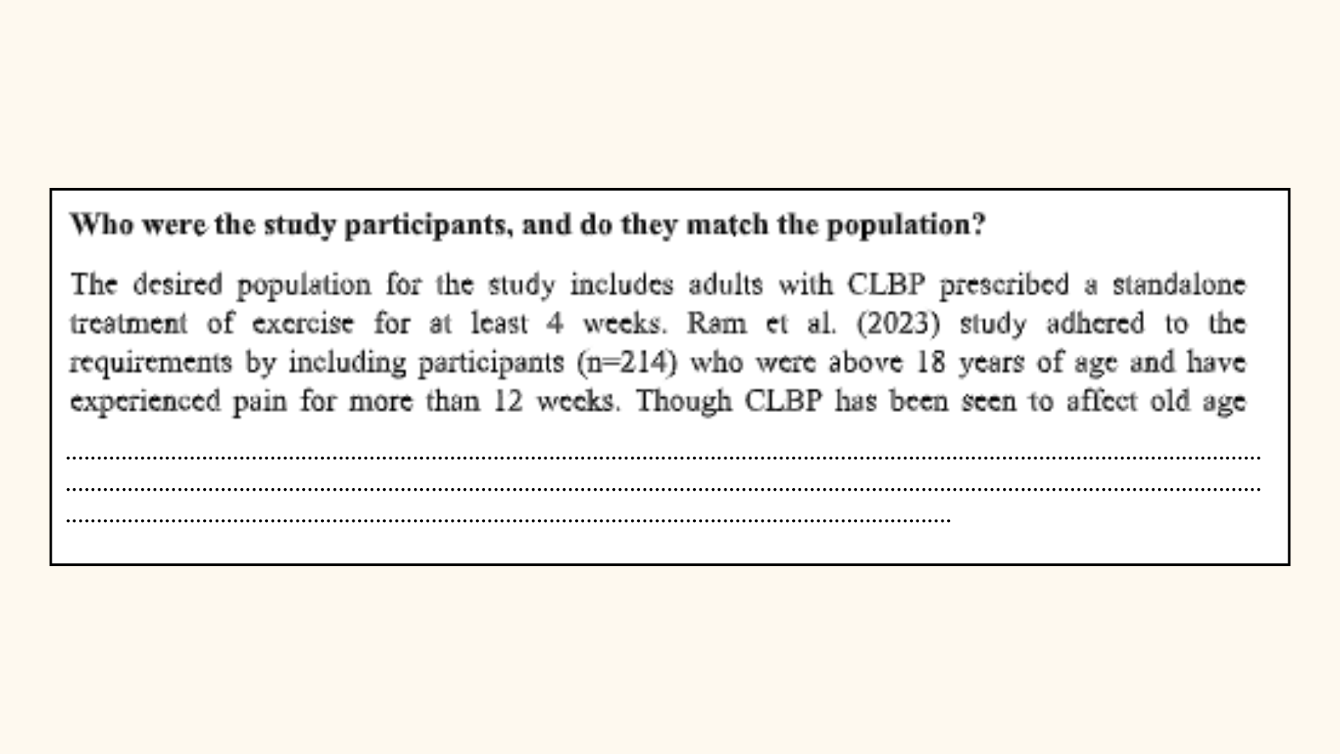 Who were the study participants, and do they match the population?