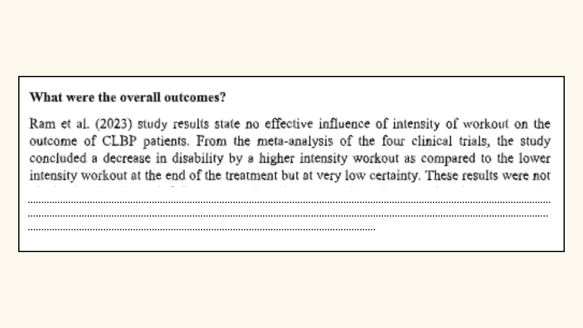 What were the overall outcomes?