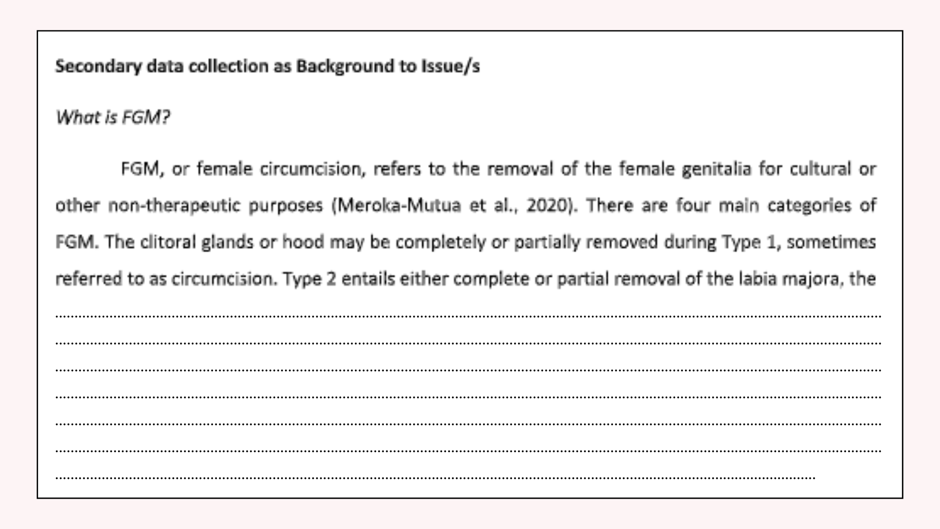 Secondary Data Collection As Background To Issue/s