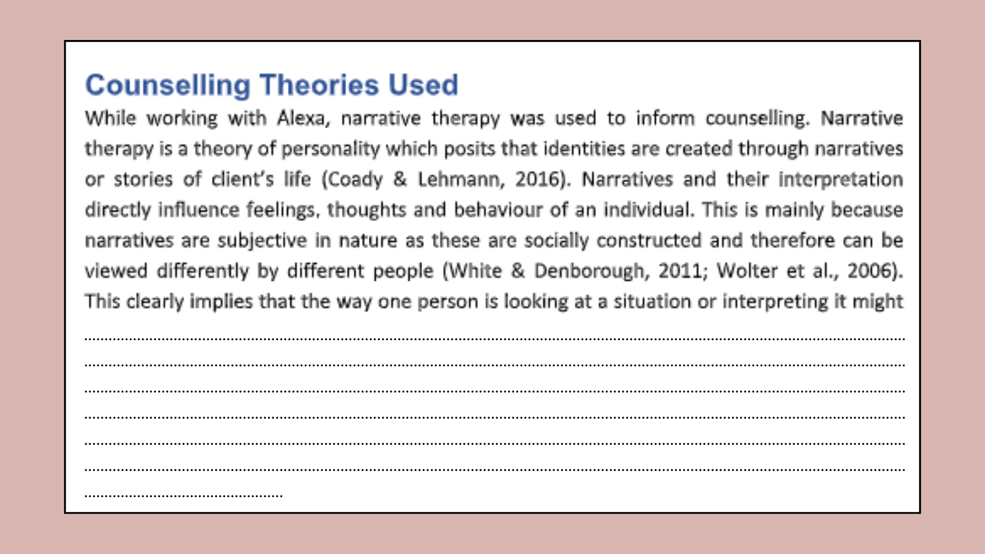 Counselling Theories Used